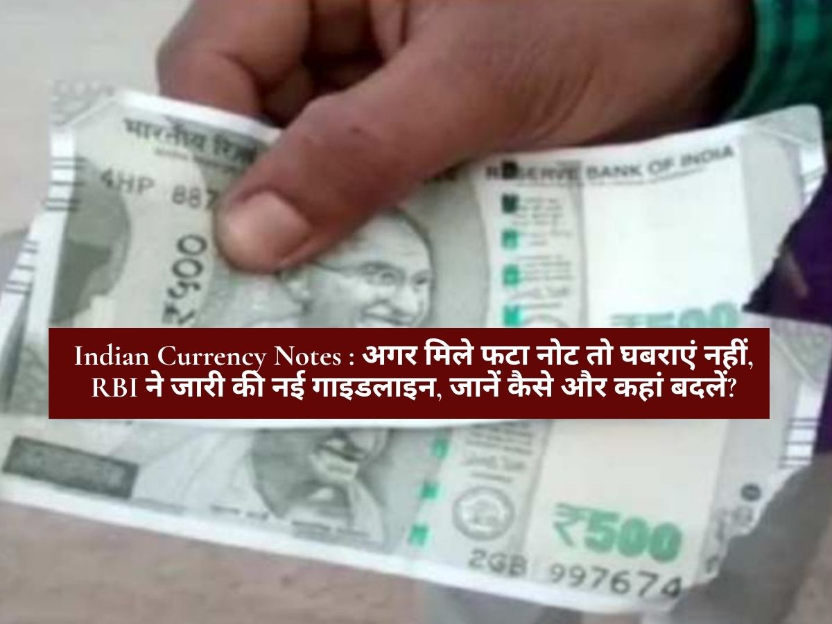 Indian Currency Notes : अगर मिले फटा नोट तो घबराएं नहीं, RBI ने जारी की नई गाइडलाइन, जानें कैसे और कहां बदलें?